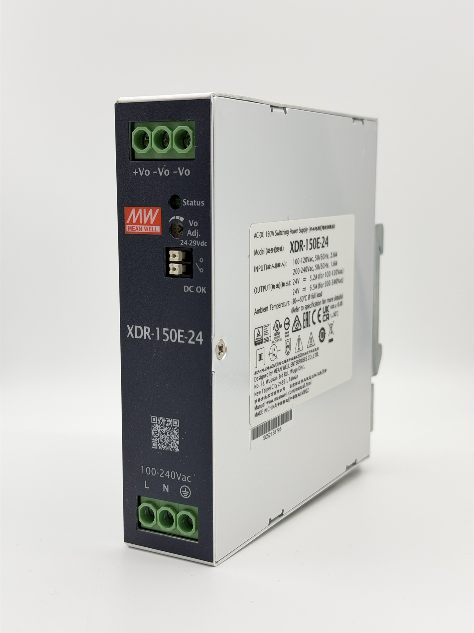 150WAC/DC 经济型超薄工业DIN导轨电源供应器 XDR-150E-24